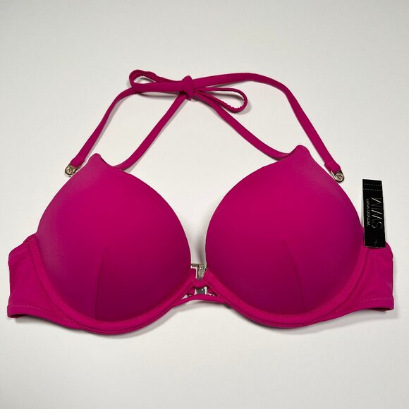 Victoria Secret 32D Bombshell Push Up Bikini Top Halter Add 2 Cups Berry Blush - Picture 2 of 8